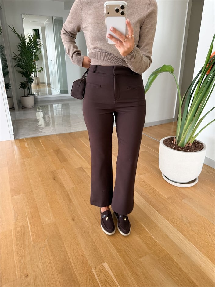Qs Gizli Cep Detaylı Pantolon - Kahve