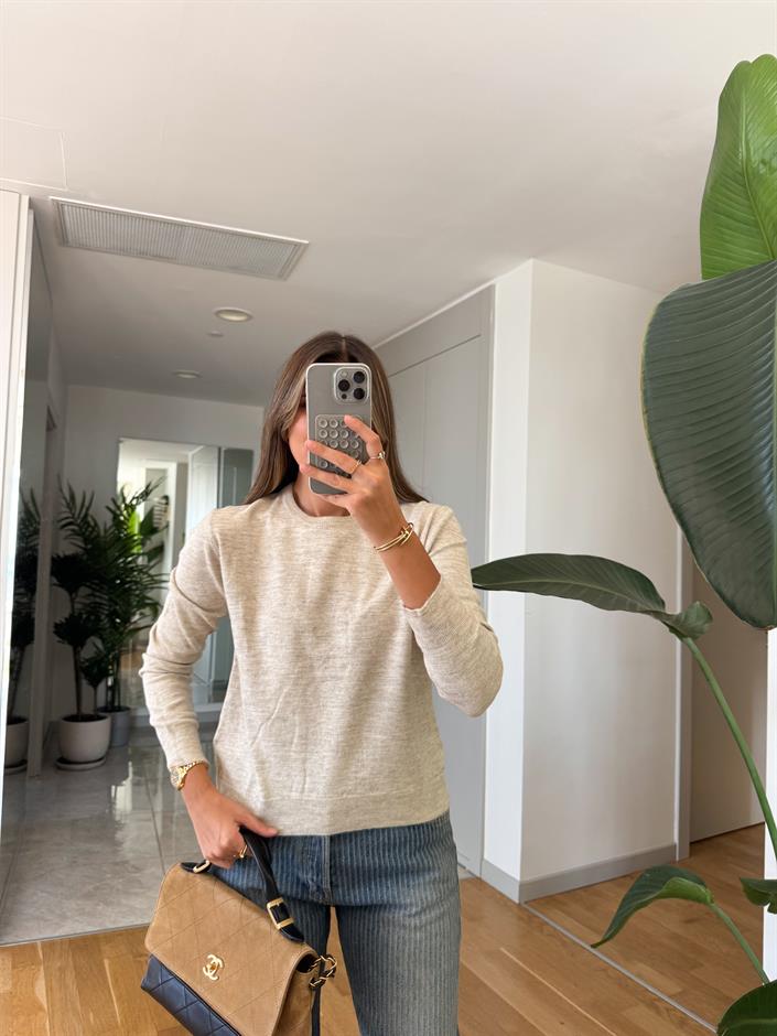 Qu Bisiklet Yaka Triko - Bej