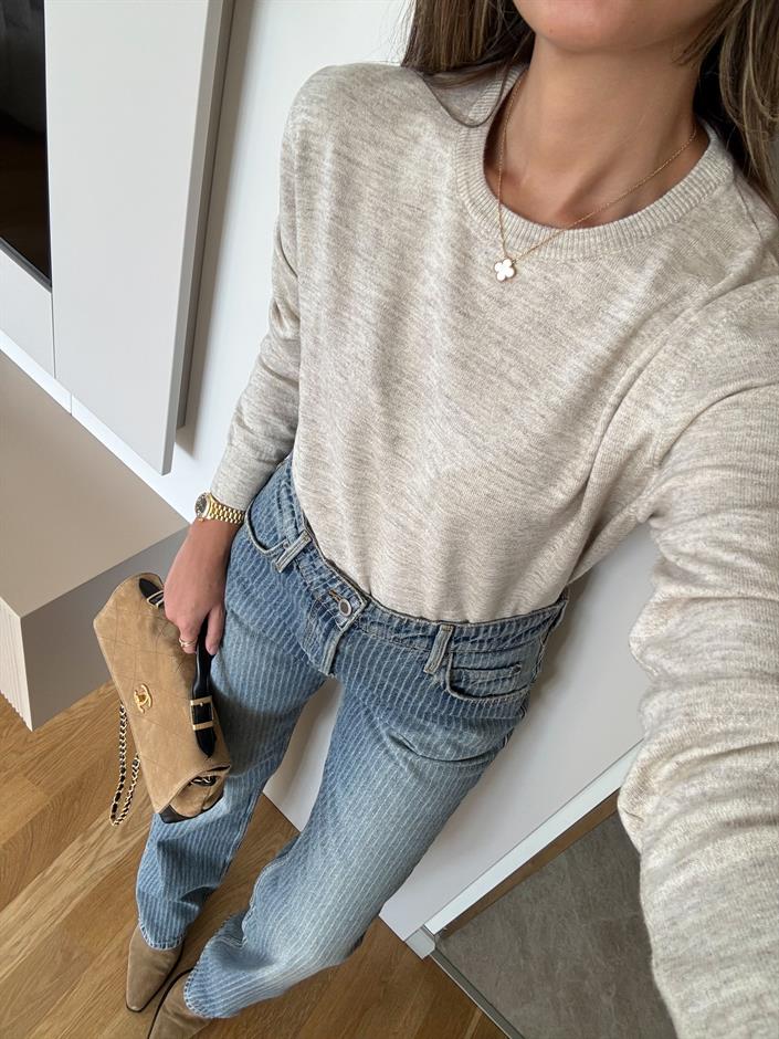 Qu Bisiklet Yaka Triko - Bej