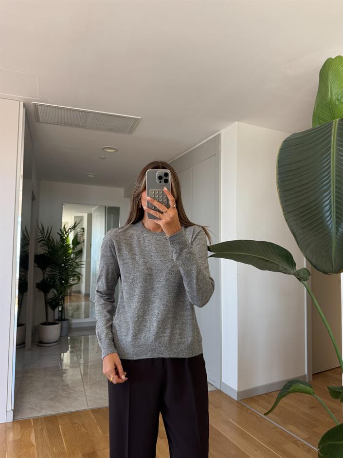 Qu Bisiklet Yaka Triko - Gri