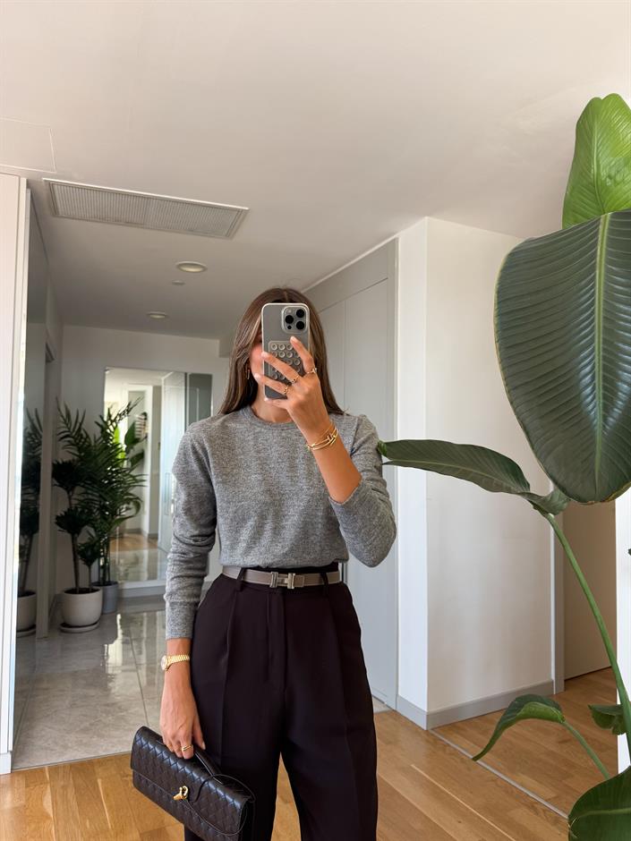 Qu Bisiklet Yaka Triko - Gri