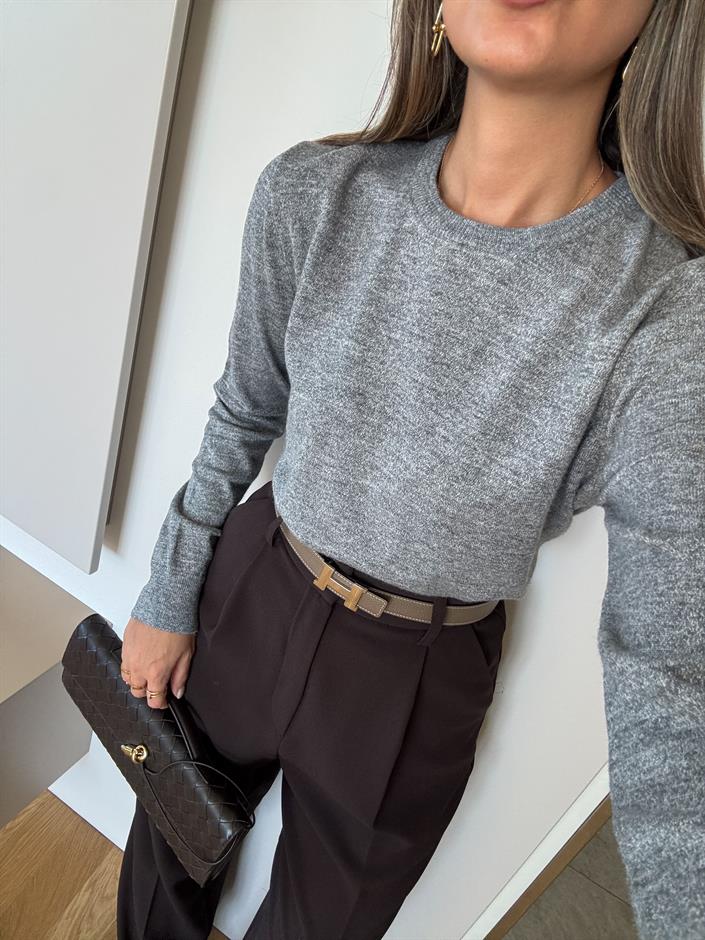 Qu Bisiklet Yaka Triko - Gri