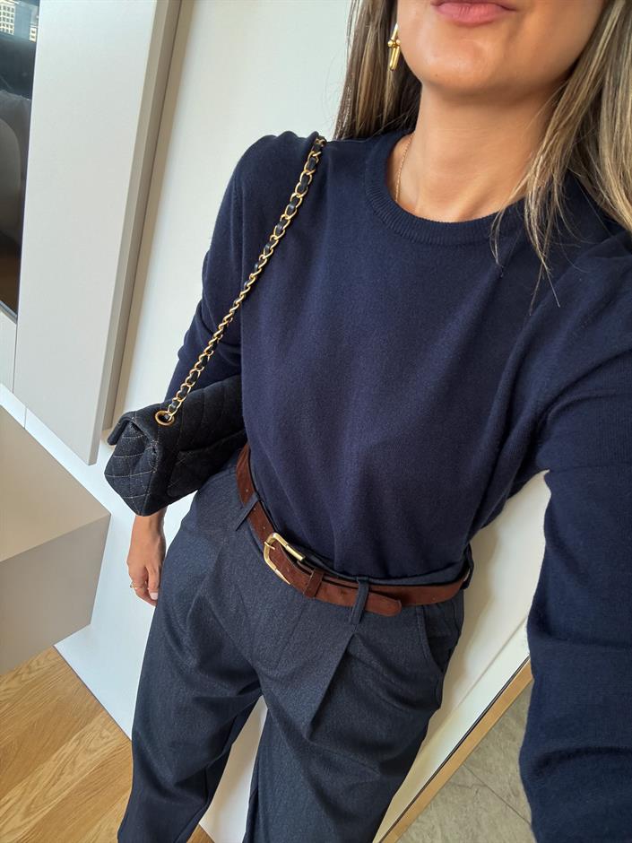 Qu Bisiklet Yaka Triko - Lacivert