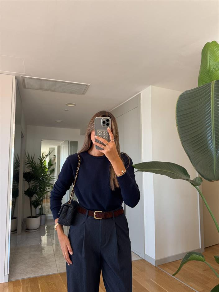 Qu Bisiklet Yaka Triko - Lacivert