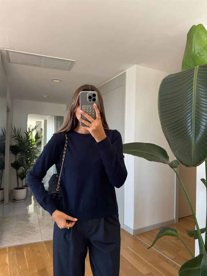 Qu Bisiklet Yaka Triko - Lacivert