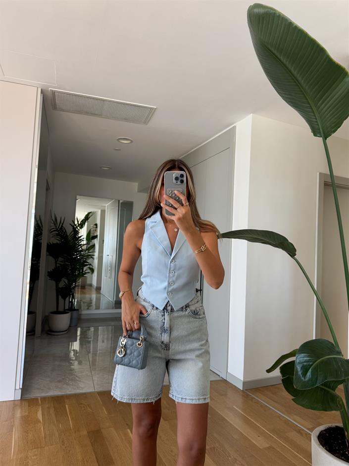 Qu Cut Out Yelek - Bebe Mavi