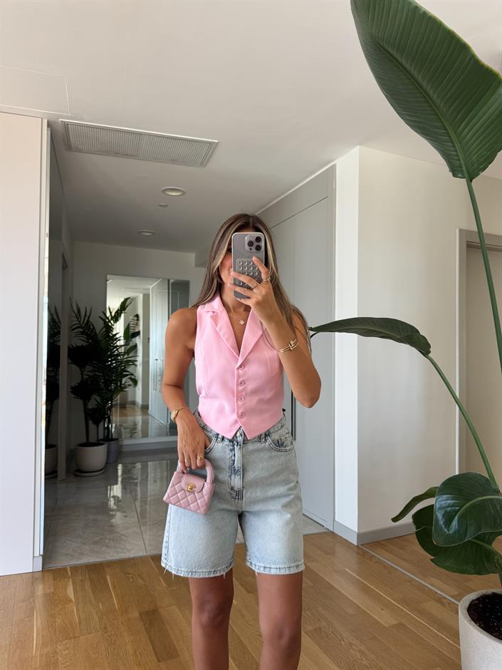 Qu Cut Out Yelek - Pembe