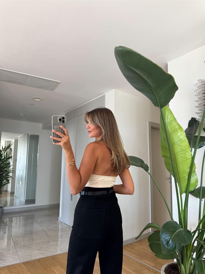 Qu Halter Yaka Bluz - Ekru