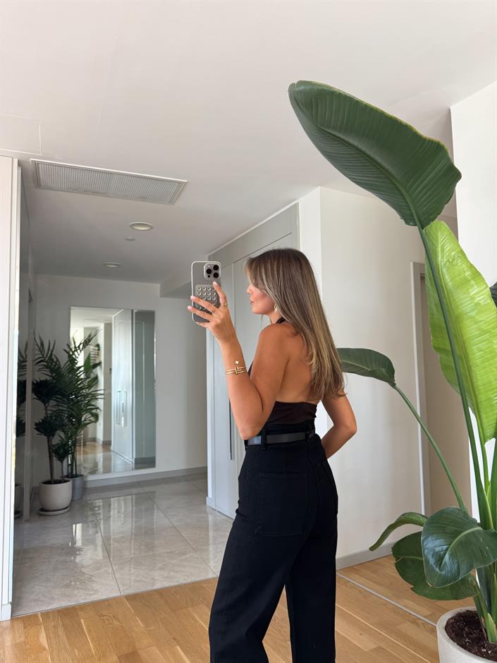 Qu Halter Yaka Bluz - Kahve