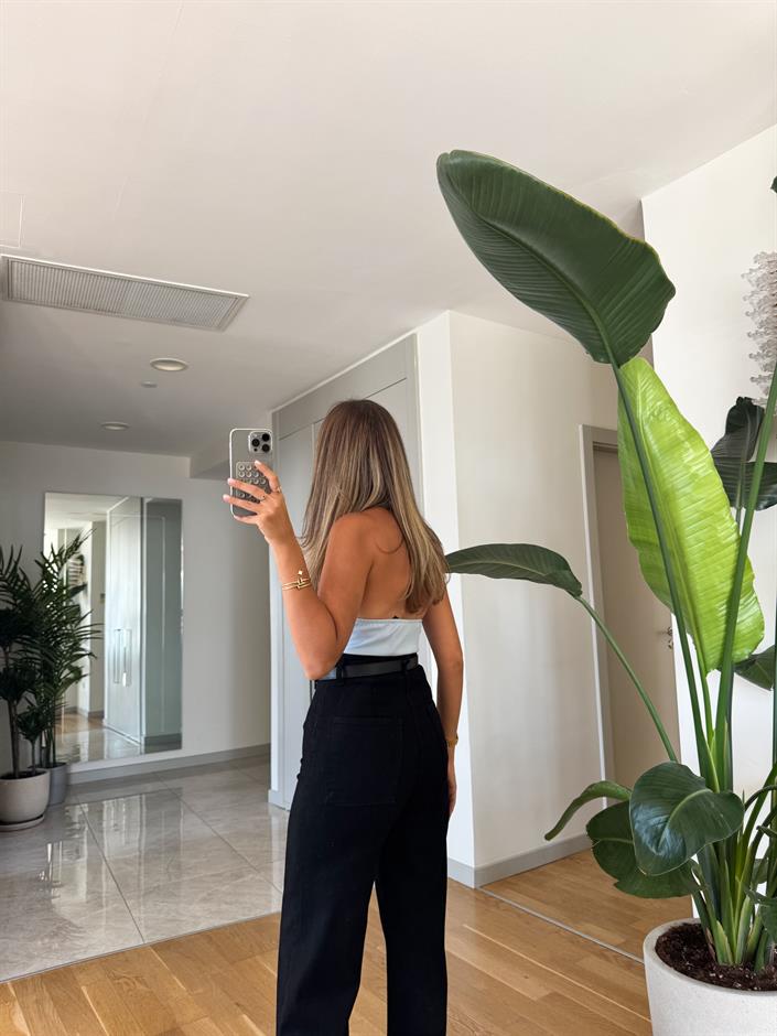 Qu Halter Yaka Bluz - Mavi 