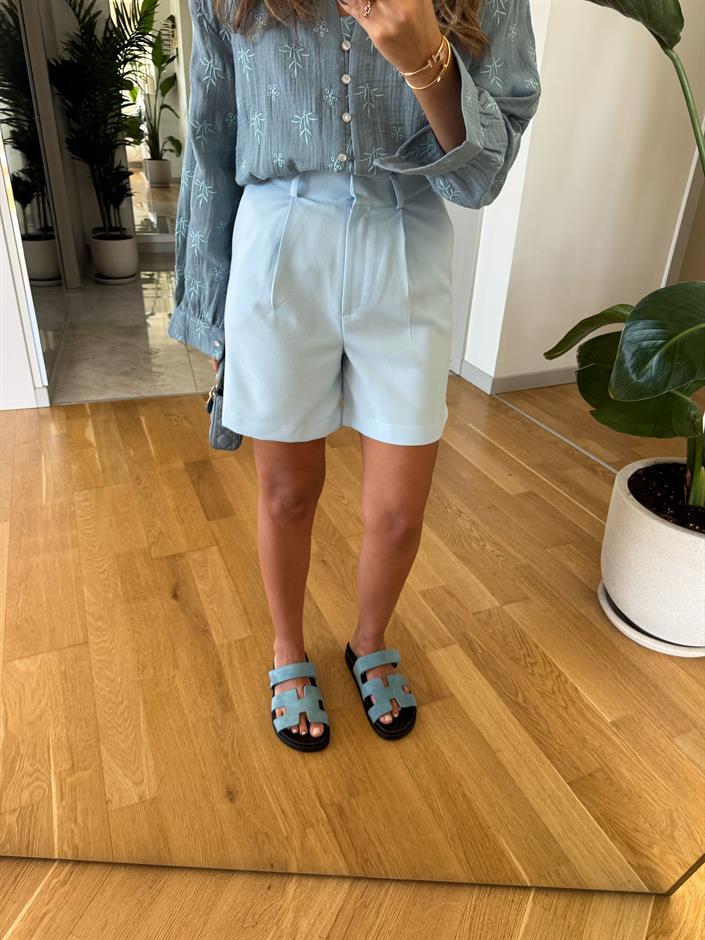 Qu Poliviskon Yüksek Bel Şort - Mavi