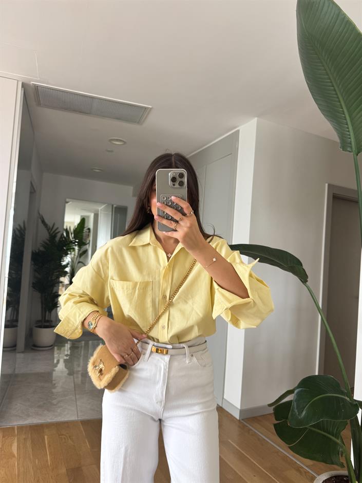 Qu Sarı Cepli Poplin Gömlek