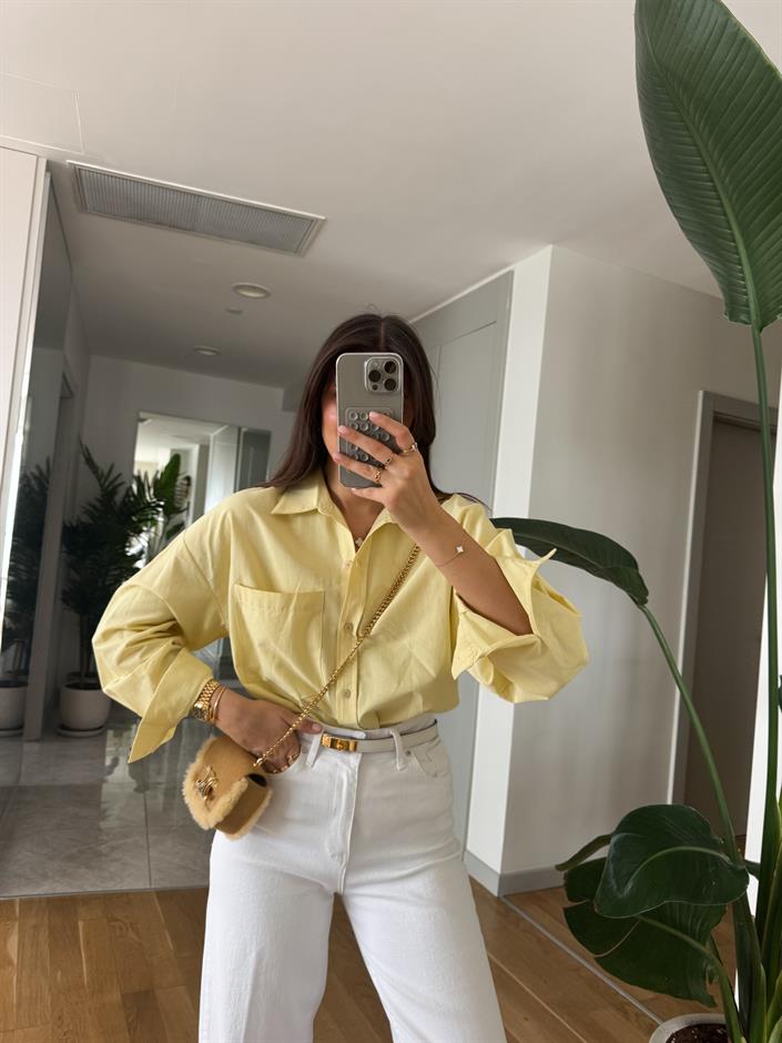 Qu Sarı Cepli Poplin Gömlek