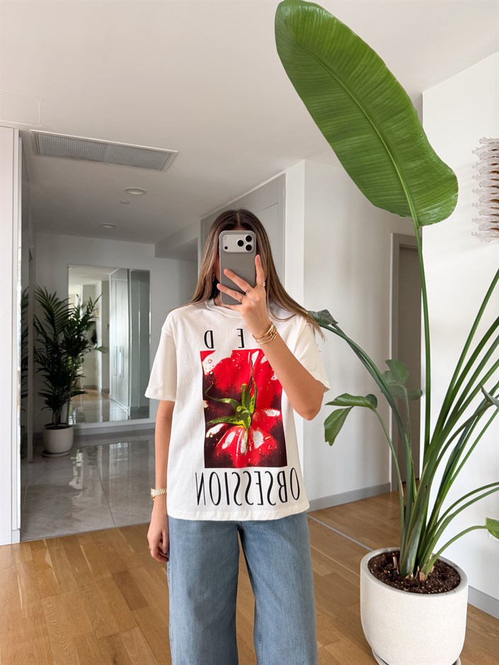 Red Baskılı Oversize T-shirt