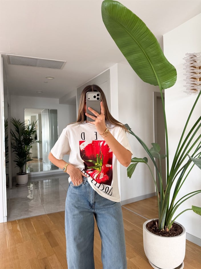 Red Baskılı Oversize T-shirt