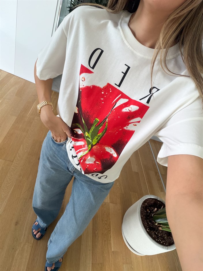 Red Baskılı Oversize T-shirt