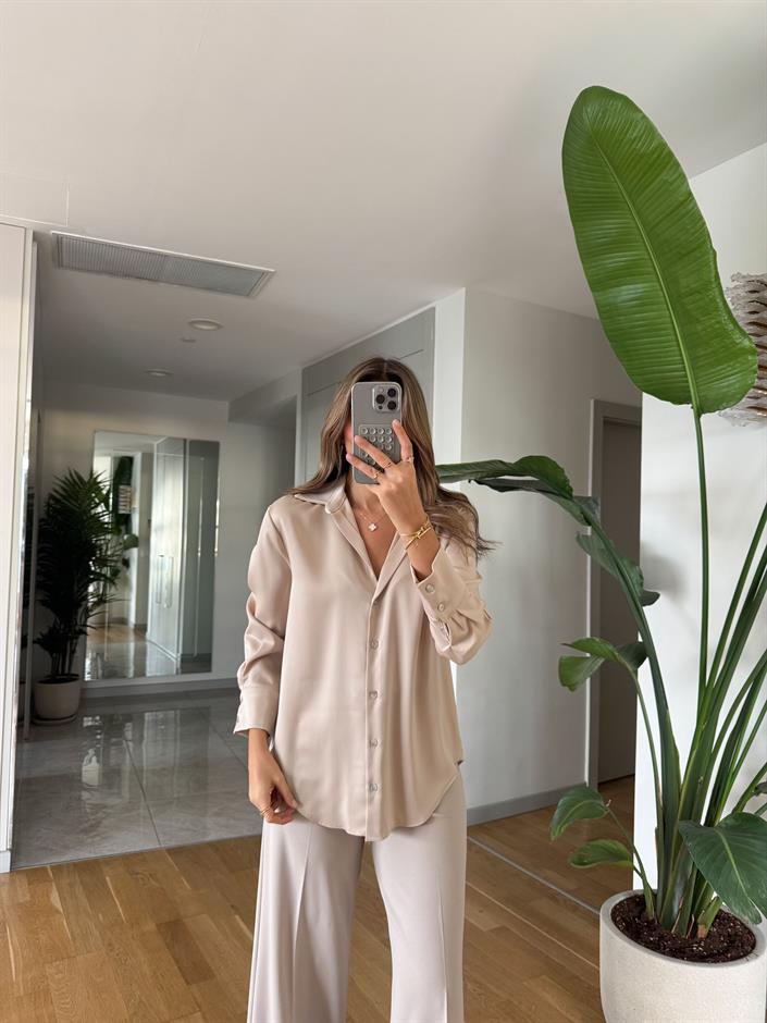 Regina Saten Gömlek - Bej 