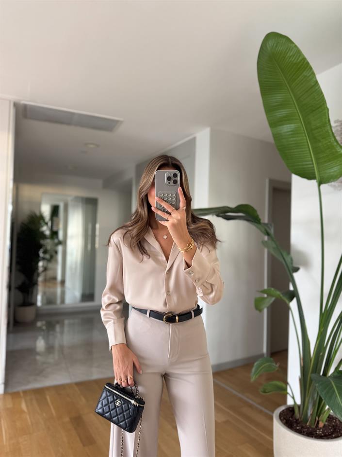 Regina Saten Gömlek - Bej 