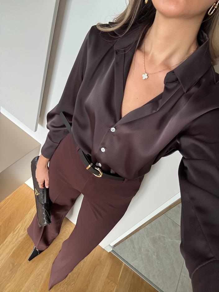 Regina Saten Gömlek - Kahve