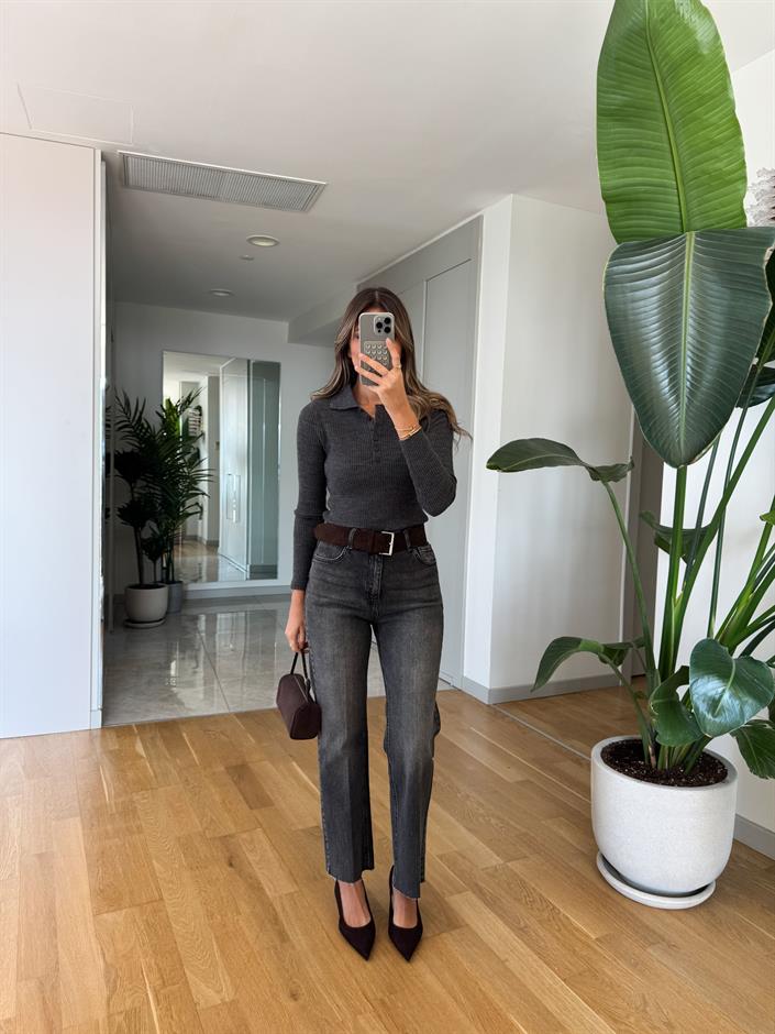 Reina Straight Kesim Jean - Füme