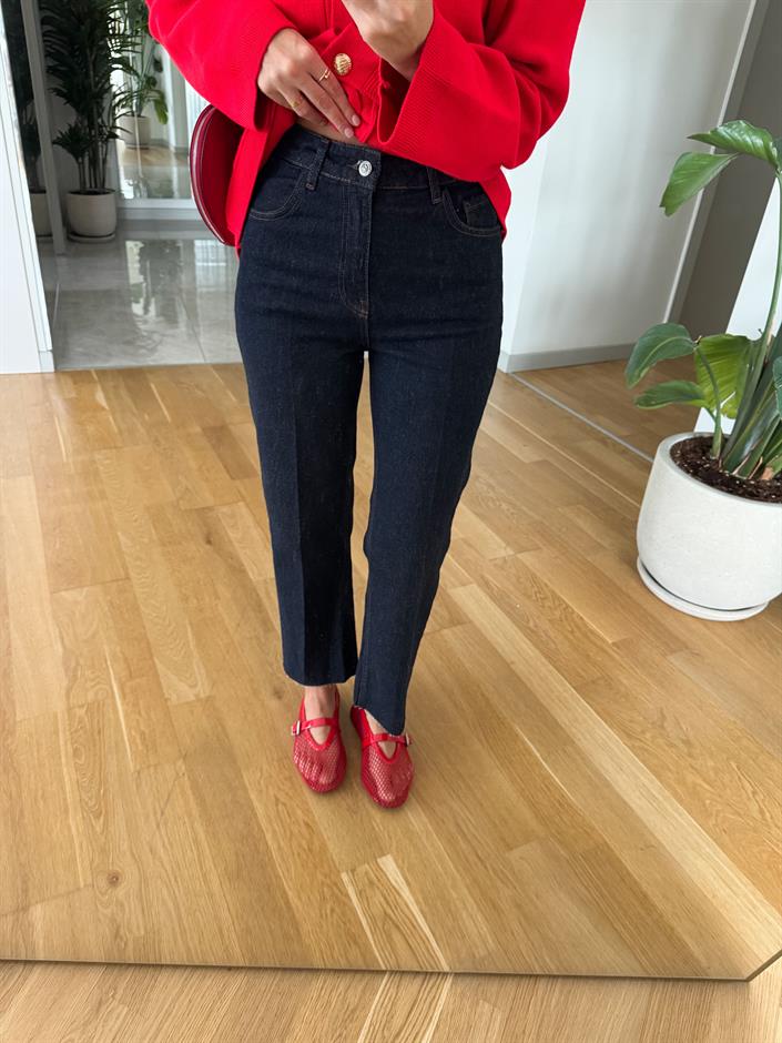 Reina Straight Kesim Jean - Koyu Lacivert