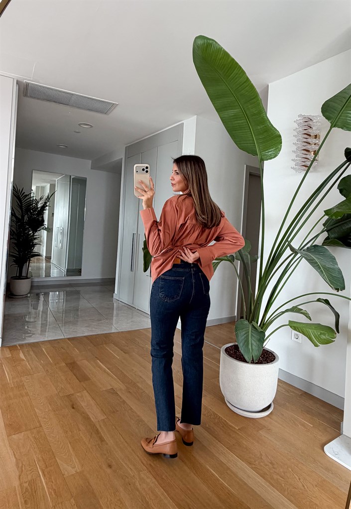 Renata Kesik Paça Boyfit Jean - Eskitme Mavi