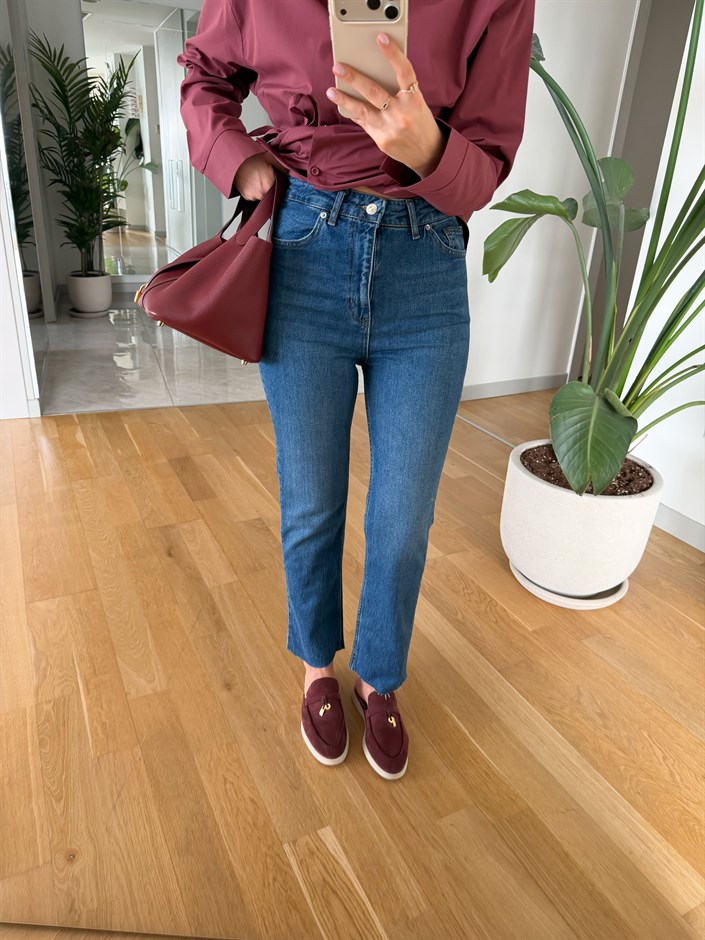 Renata Kesik Paça Boyfit Jean - Mavi