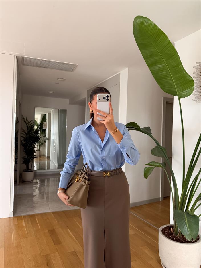 Reneta Vatkalı Basic Poplin Gömlek - Bebe Mavi