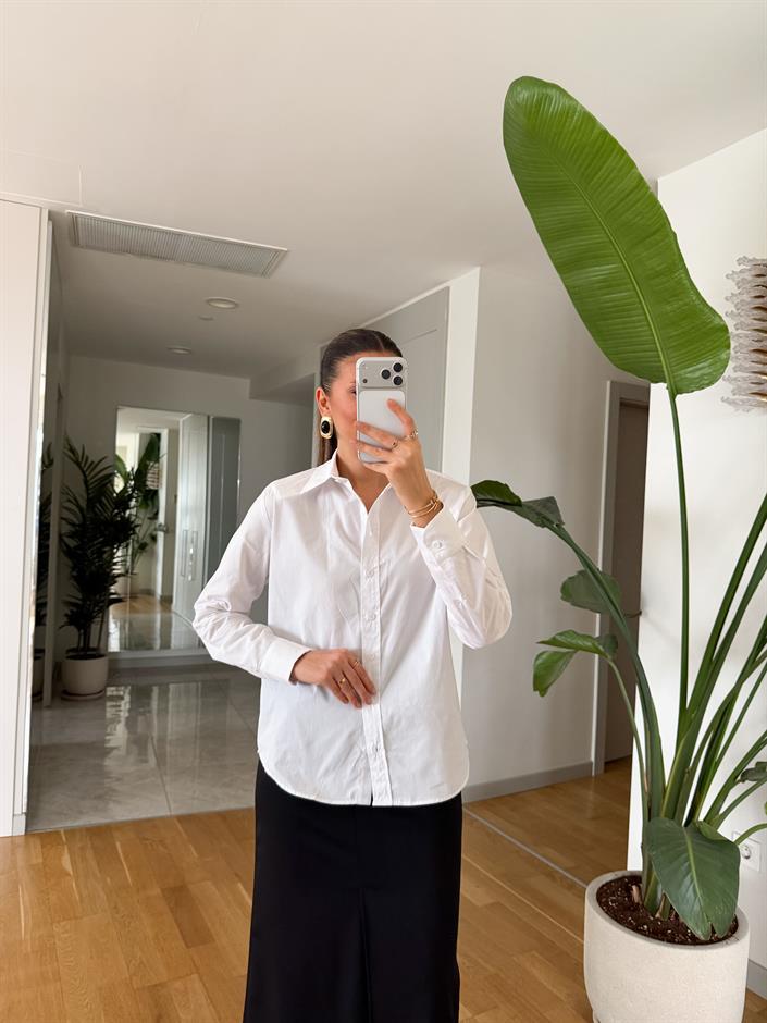 Reneta Vatkalı Basic Poplin Gömlek - Ekru