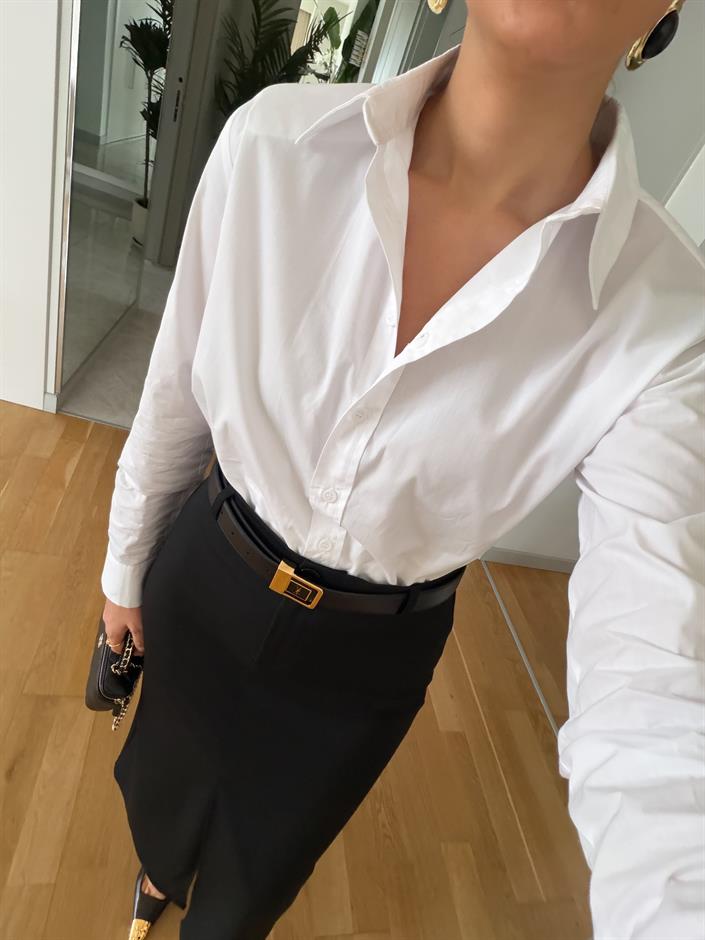 Reneta Vatkalı Basic Poplin Gömlek - Ekru