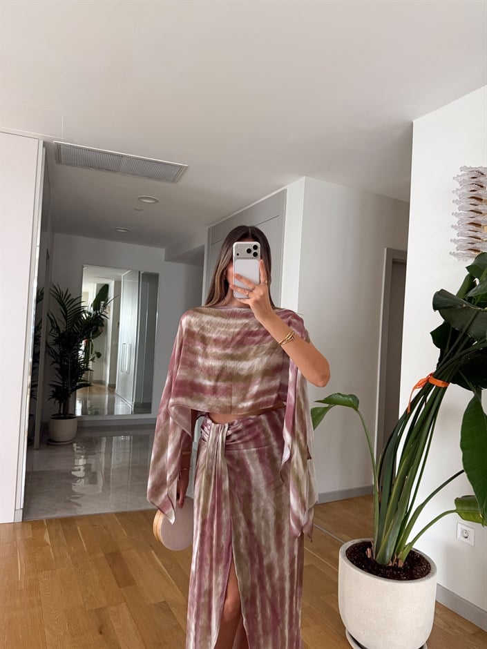 Renk Geçişli Etek Bluz Takım - Pembe