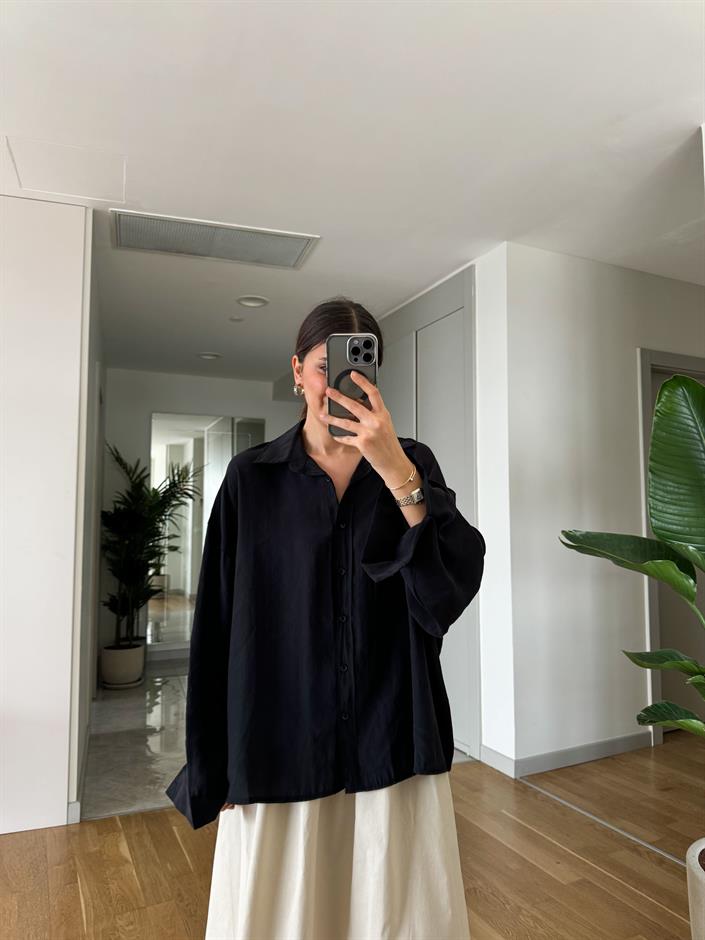 Richard Tensel Oversize Gömlek-Siyah