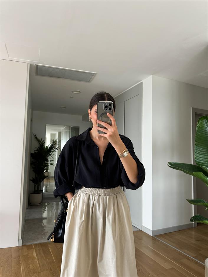 Richard Tensel Oversize Gömlek-Siyah