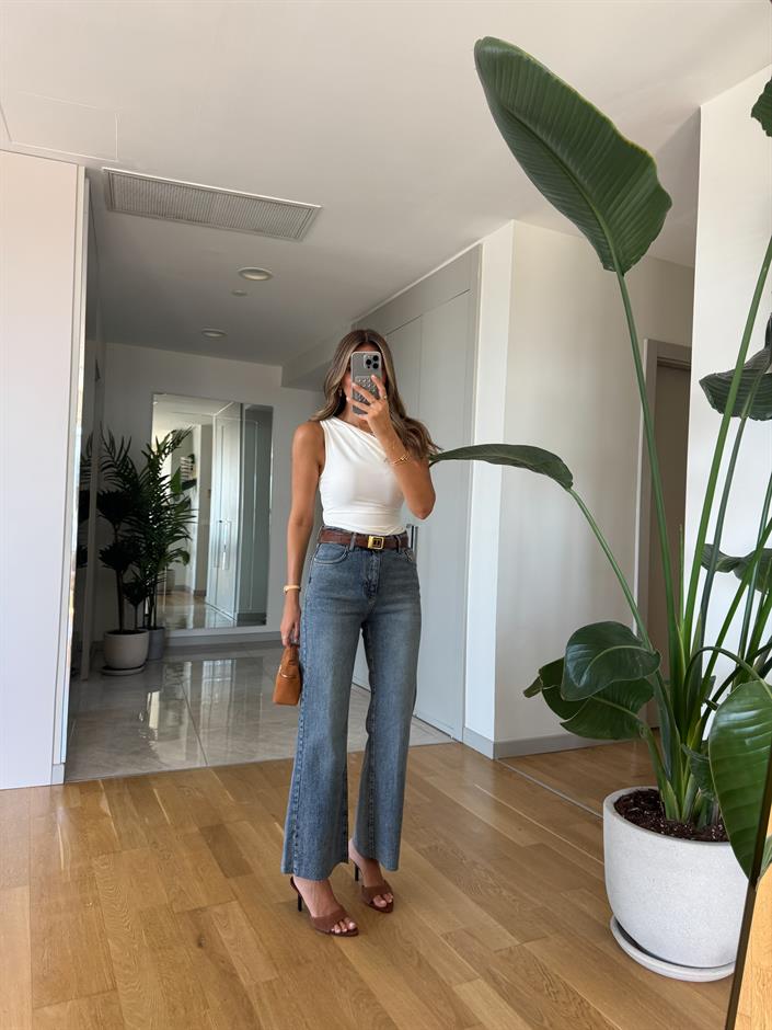 Rim Flare Kesim Jean - Eskitme Mavi