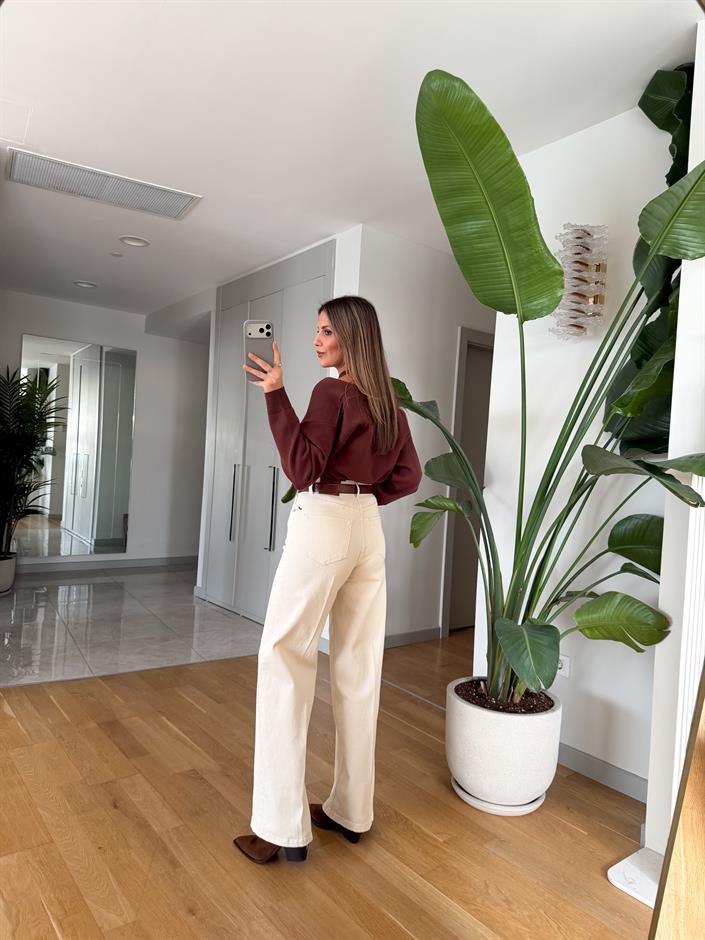 Rimo Yüksek Bel Premium Jean - Ekru