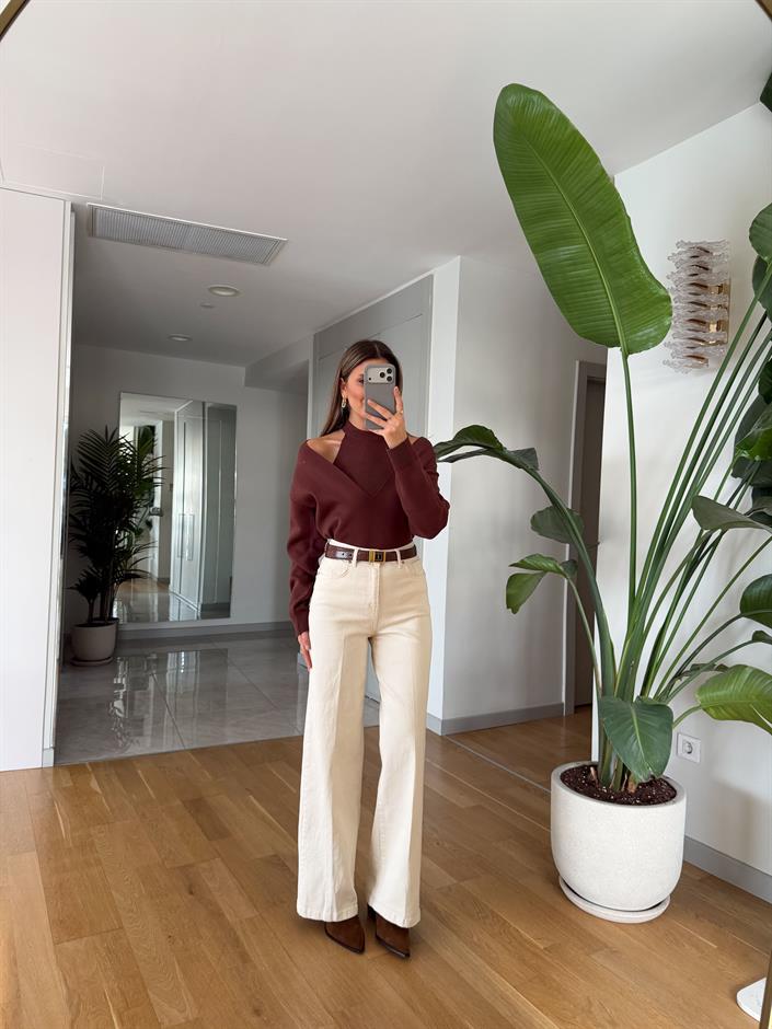 Rimo Yüksek Bel Premium Jean - Ekru