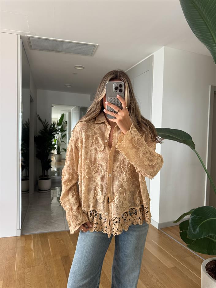 Rody Oyalı İşlemeli Gömlek - Hardal