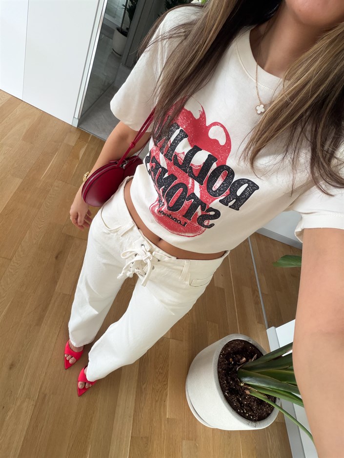 Rolling Stones Baskılı T-shirt - Bej