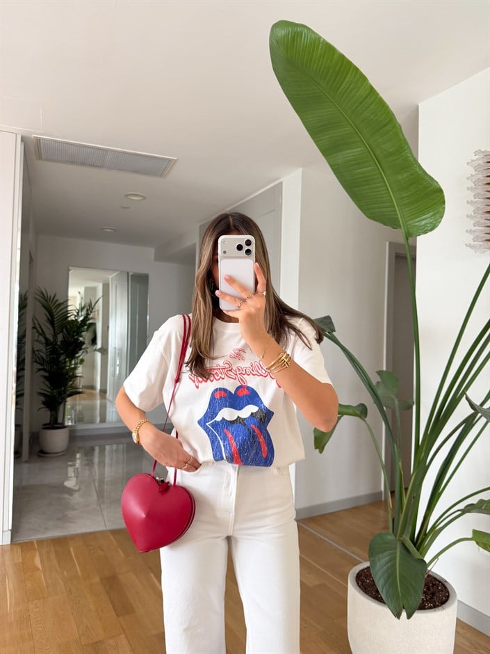 Rolling Stones Baskılı T-shirt - Beyaz 