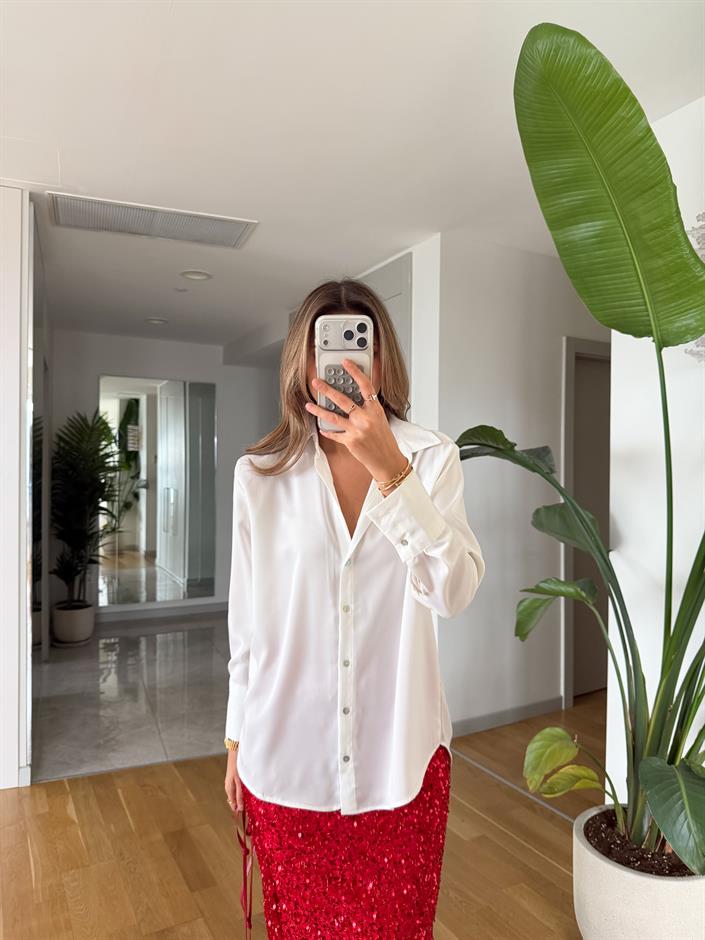 Romily Saten Gömlek - Ekru