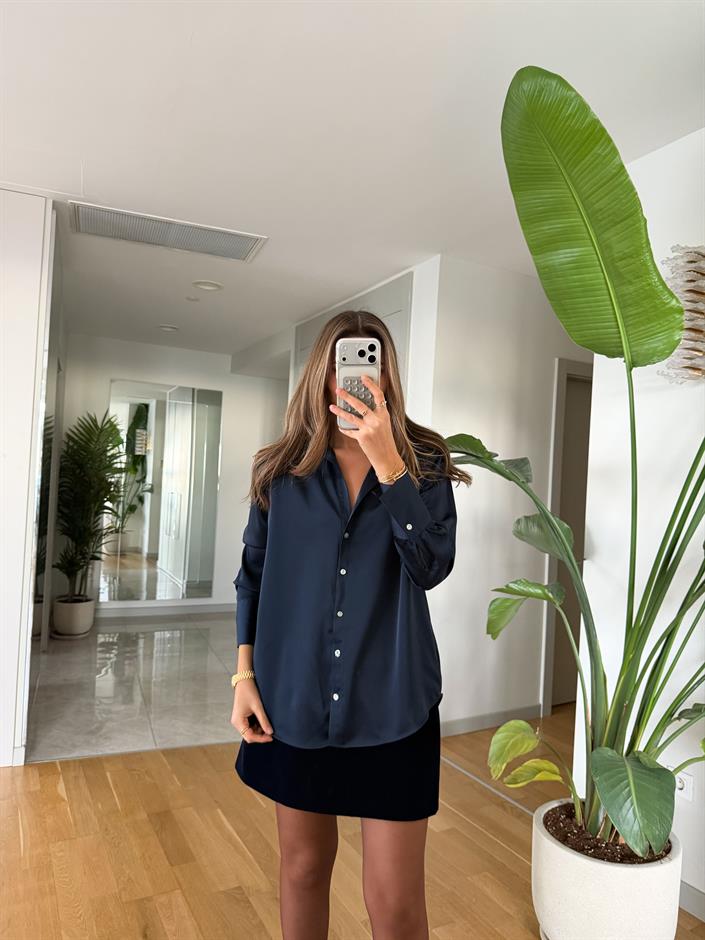 Romily Saten Gömlek - Lacivert