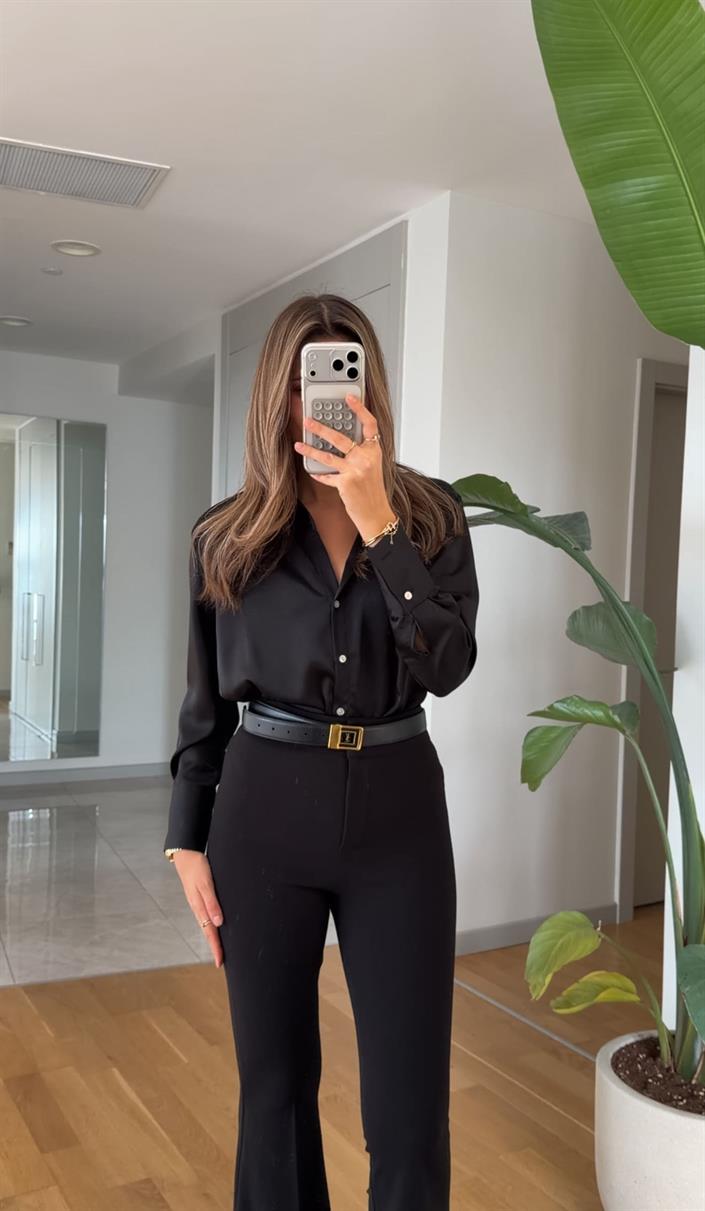 Romily Saten Gömlek - Siyah