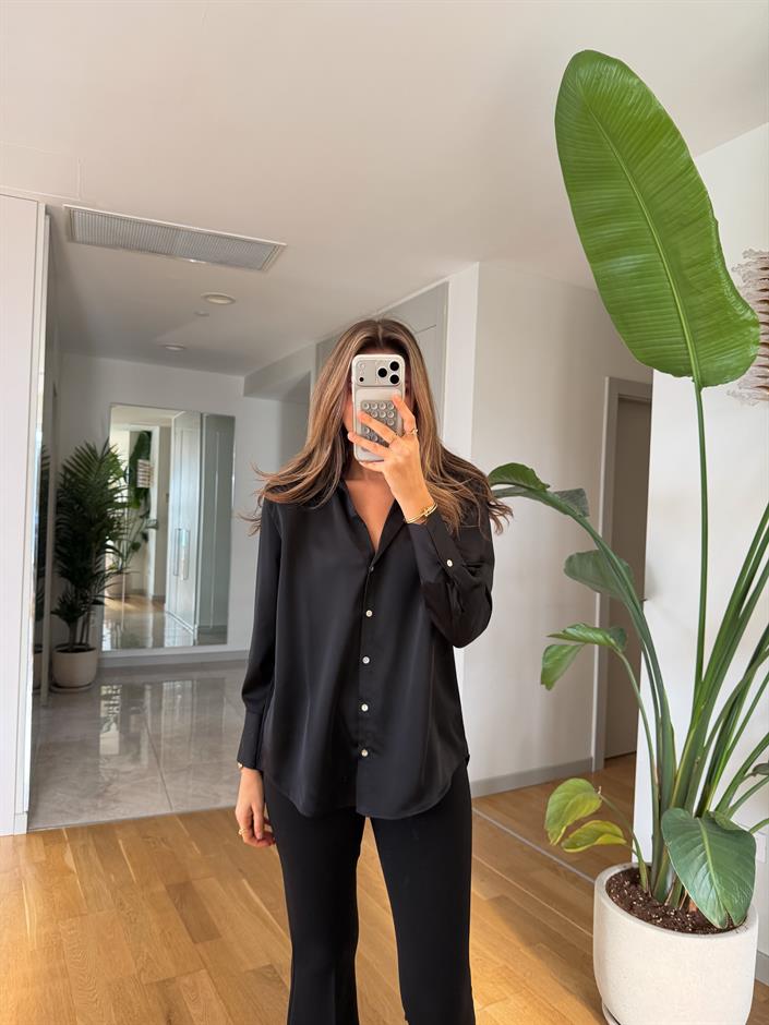 Romily Saten Gömlek - Siyah