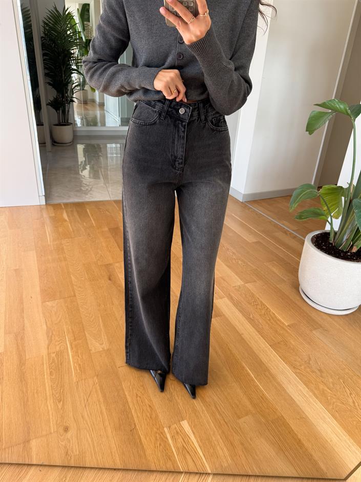 Rona Antrasit Yıkamalı Wide Leg Jean