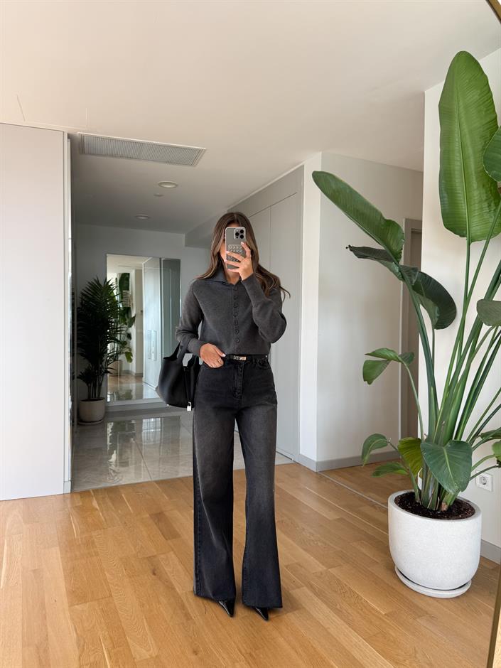 Rona Antrasit Yıkamalı Wide Leg Jean