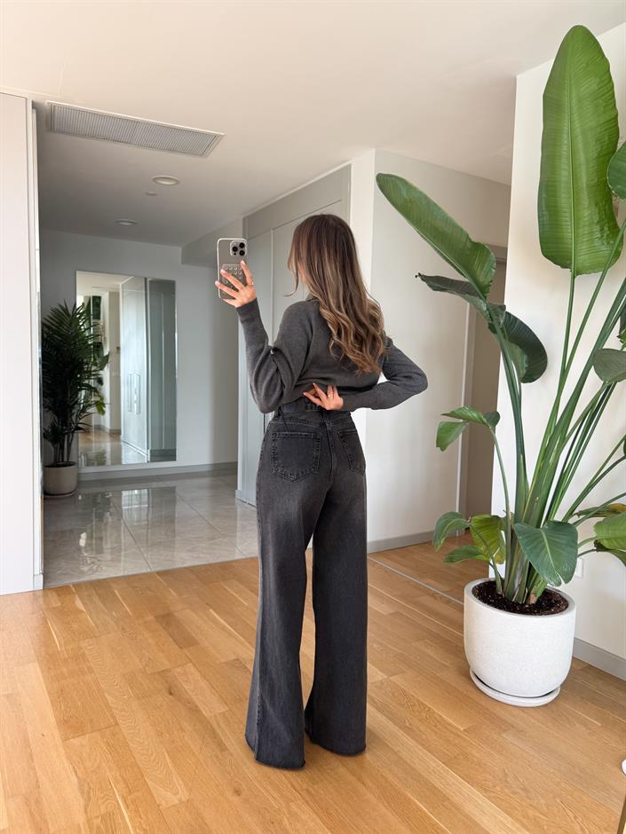 Rona Antrasit Yıkamalı Wide Leg Jean