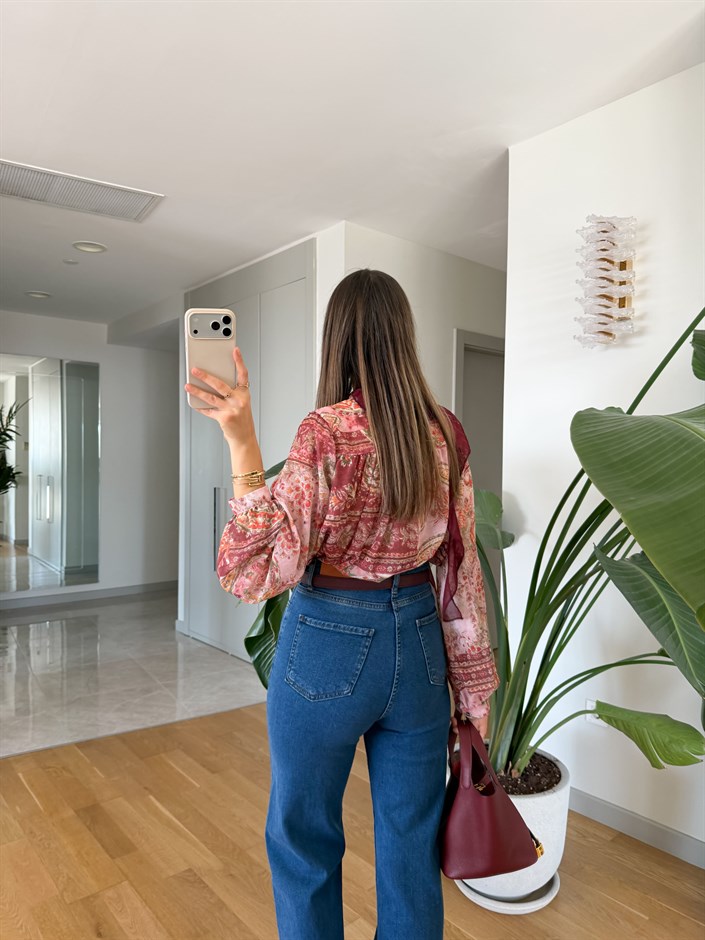 Rory Etnik Desenli Gömlek - Bordo