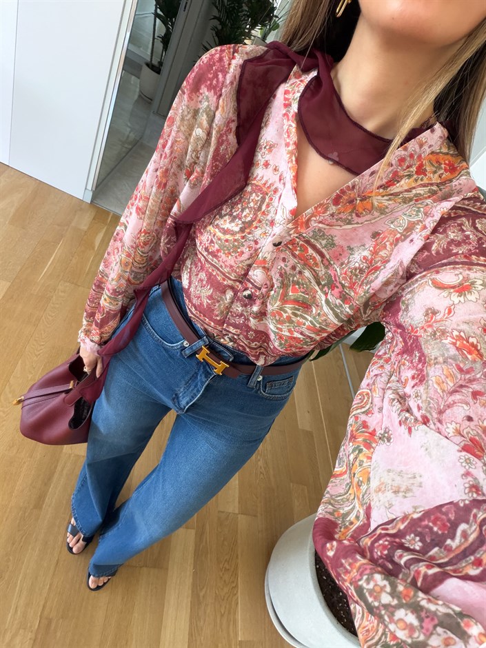 Rory Etnik Desenli Gömlek - Bordo