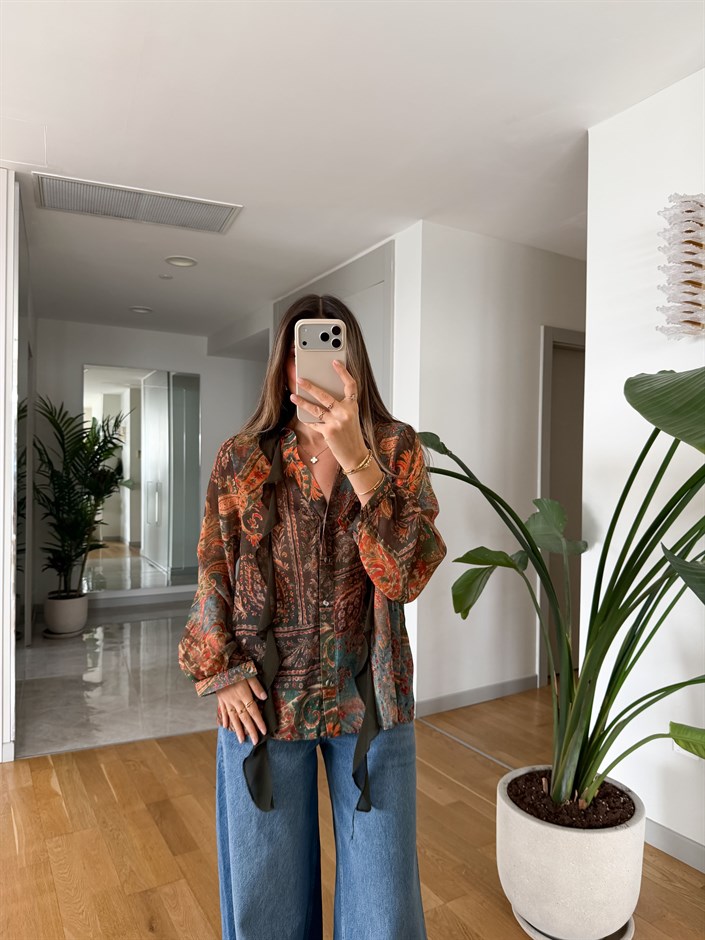 Rory Etnik Desenli Gömlek - Haki