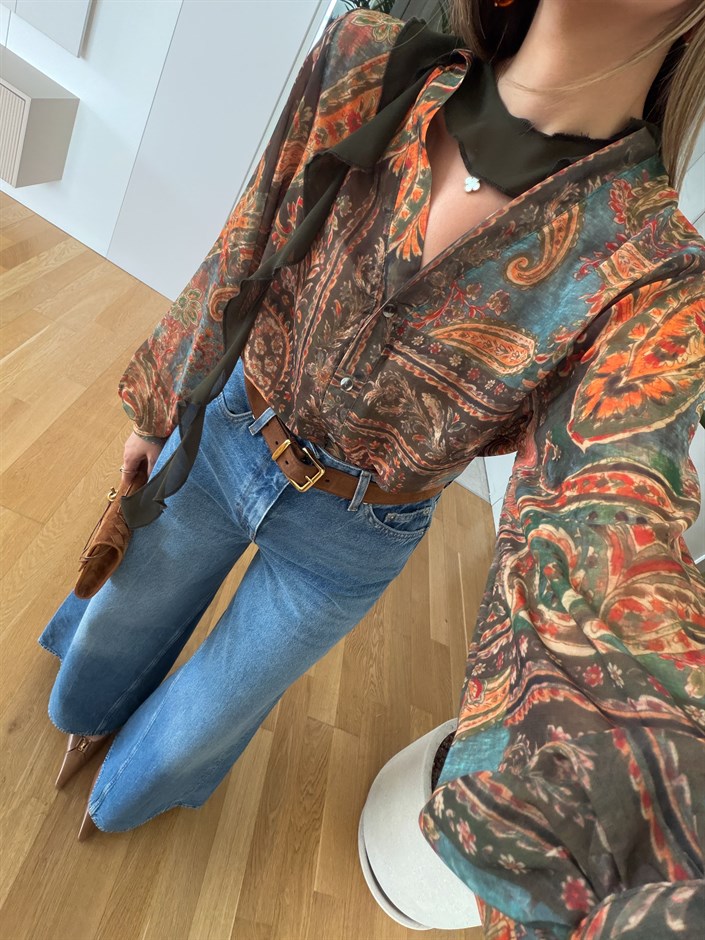 Rory Etnik Desenli Gömlek - Haki